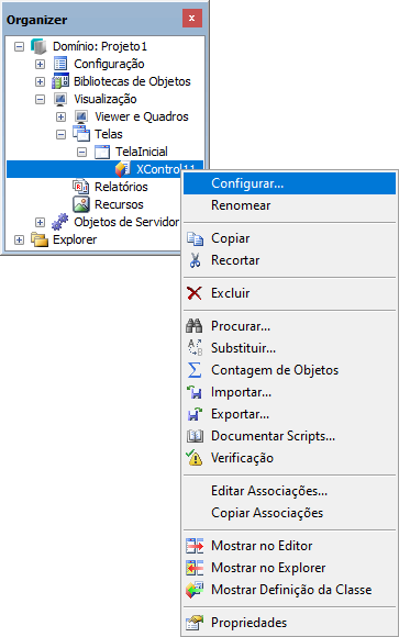 Menu contextual da instância do objeto ElipseX Menu contextual da instância do objeto ElipseX