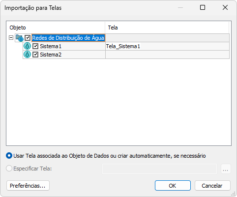 Janela Importação para Telas Janela Importação para Telas