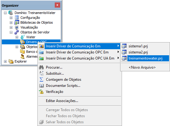 Opção Inserir Driver de Comunicação Opção Inserir Driver de Comunicação
